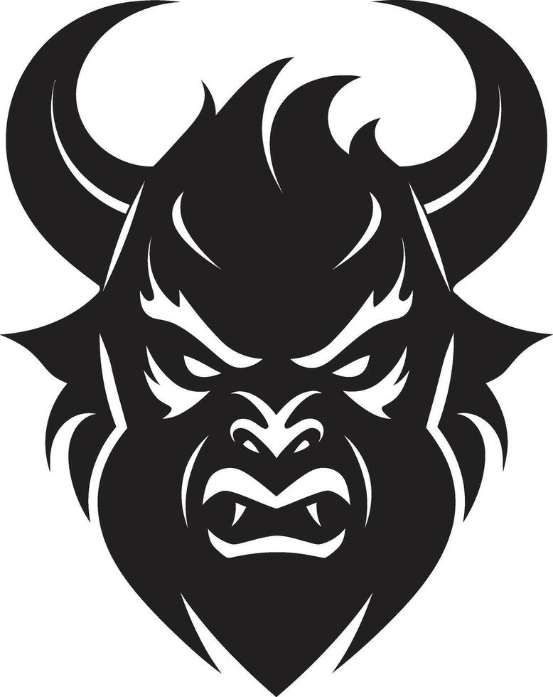 Shadowy Oni Face Intricate Black Icon for a Modern Look Contemporary Oni Mask Sleek Design with a Mysterious Touch vector