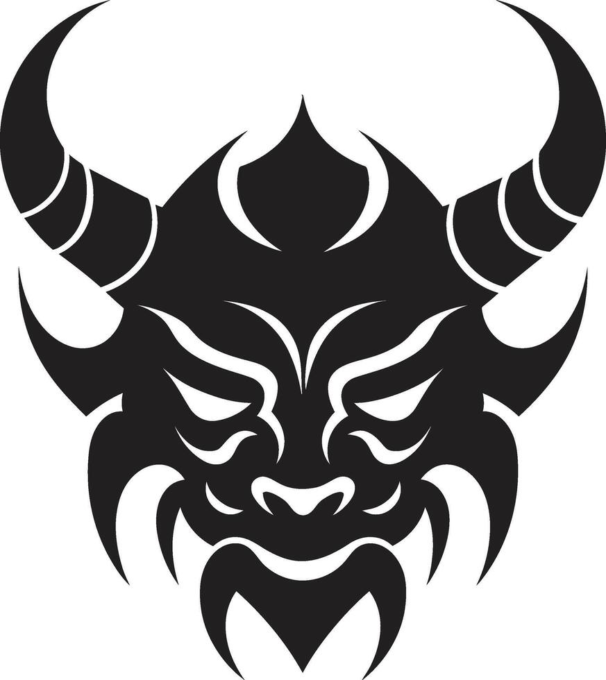 Mystical Oni Mask Elegant Black Design with a Mysterious Twist Shadowed Oni Silhouette Contemporary Black Emblem for Modern Branding vector