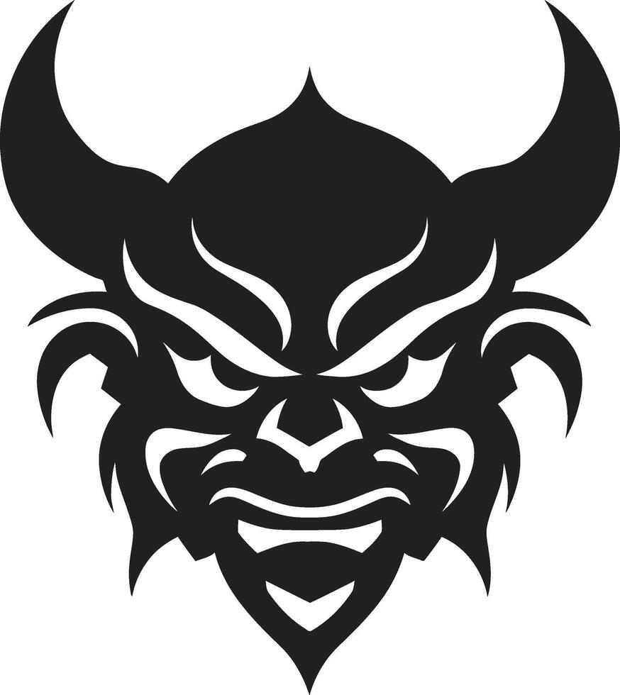 Japanese Demon Iconography Oni Head in Black Oni Head Graphic Noir Styled Black Art vector