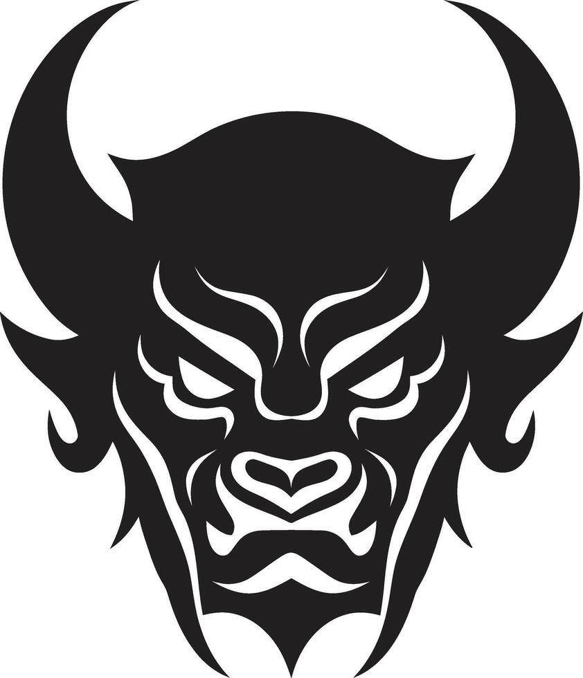 Sleek Oni Emblem Dark Icon for a Captivating Brand Image Chic Oni Face Contemporary Black Design vector