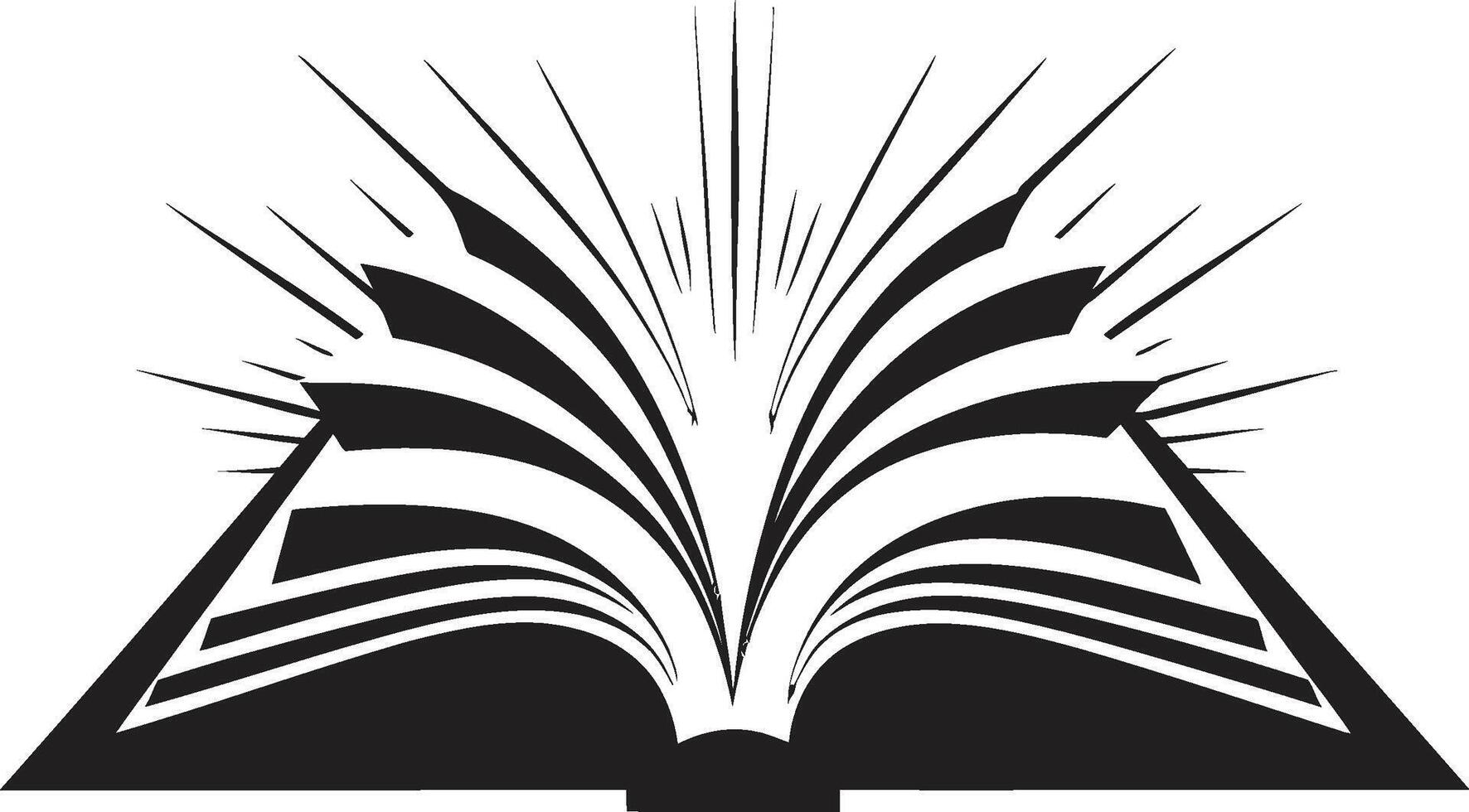 abrió sabiduría elegante negro logo con libro diseño paginas de visión intrincado icono ilustración en noir negro vector