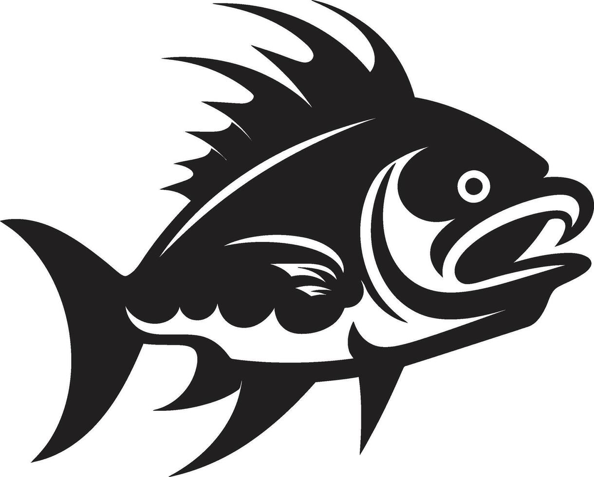 Underwater Fury Intricate Silhouette in Noir Black Menacing Predator Sleek Black Logo Design with Piranha Silhouette vector