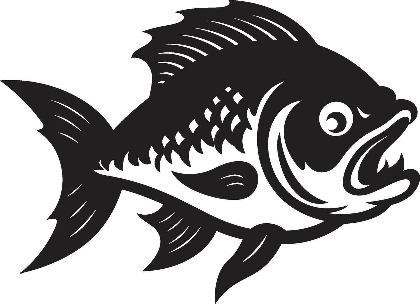 Predatory Bite Stylish Icon Illustration with Sleek Piranha Silhouette Underwater Menace Chic Black Emblem with Modern Touch vector