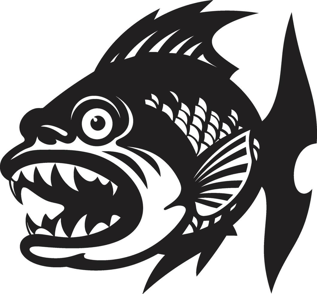 Menacing Predator Emblem Stylish Icon for a Modern Brand Image Ruthless Hunter Icon Elegant Black Emblem with Sleek Piranha vector