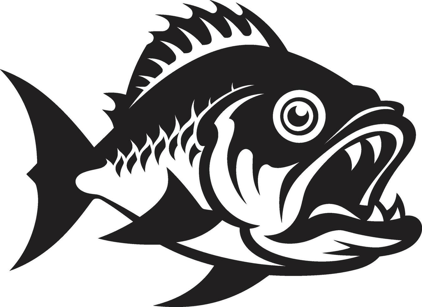 Ruthless Hunter Icon Sleek Black Emblem with Elegant Piranha Dark Water Fury Minimalistic Logo for a Striking Brand vector