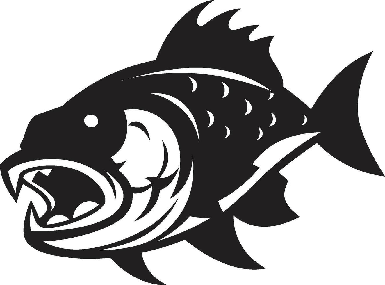 Dark Water Fury Stylish Logo with Ferocious Piranha Silhouette Jaws of Chaos Sleek Black Icon Illustration for a Striking Image vector