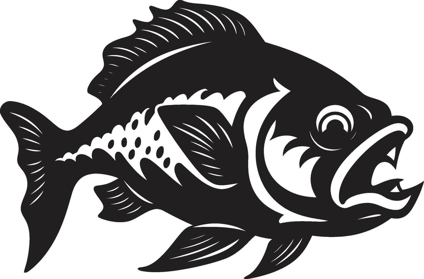 Underwater Fury Intricate Silhouette in Noir Black Menacing Predator Sleek Black Logo Design with Piranha Silhouette vector