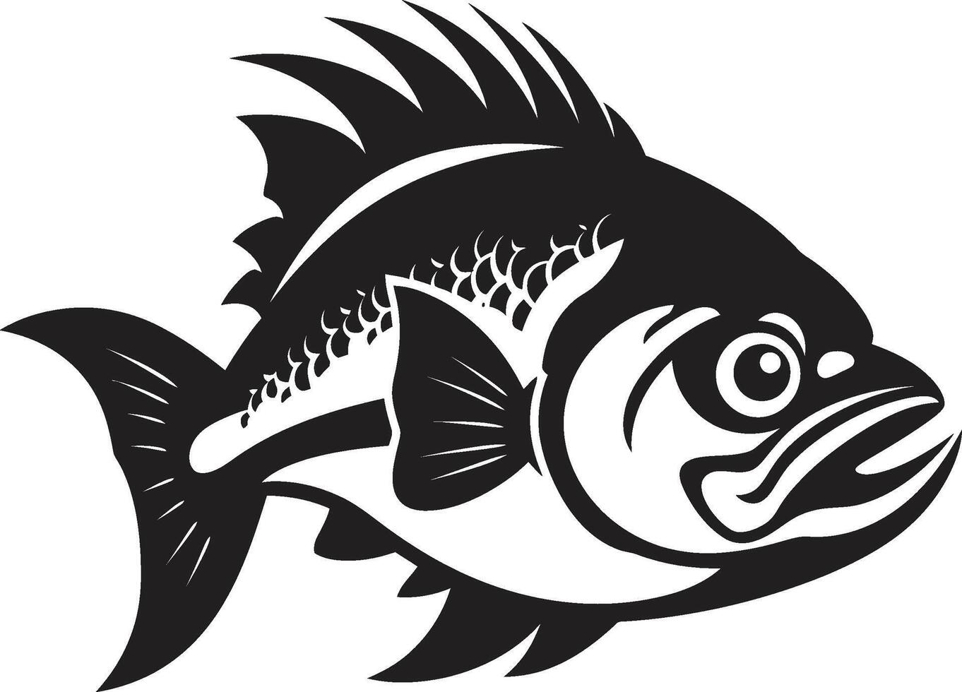 Ruthless Hunter Icon Elegant Black Emblem with Sleek Piranha Dark Water Fury Contemporary Logo for a Striking Brand vector