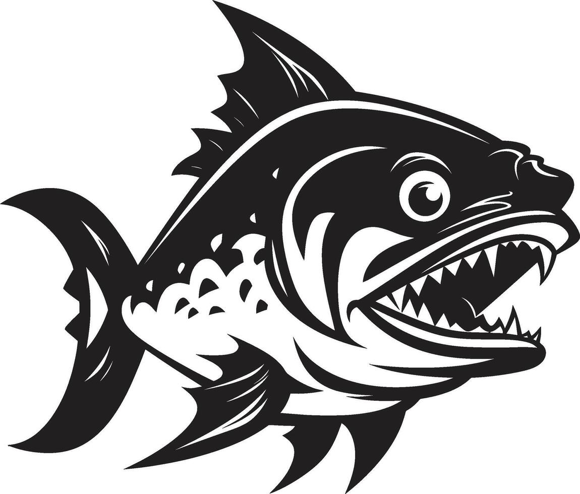 Ferocious Fins Icon Elegant Illustration for Modern Branding Noir Piranha Attack Dark Icon with Intricate Piranha Design vector