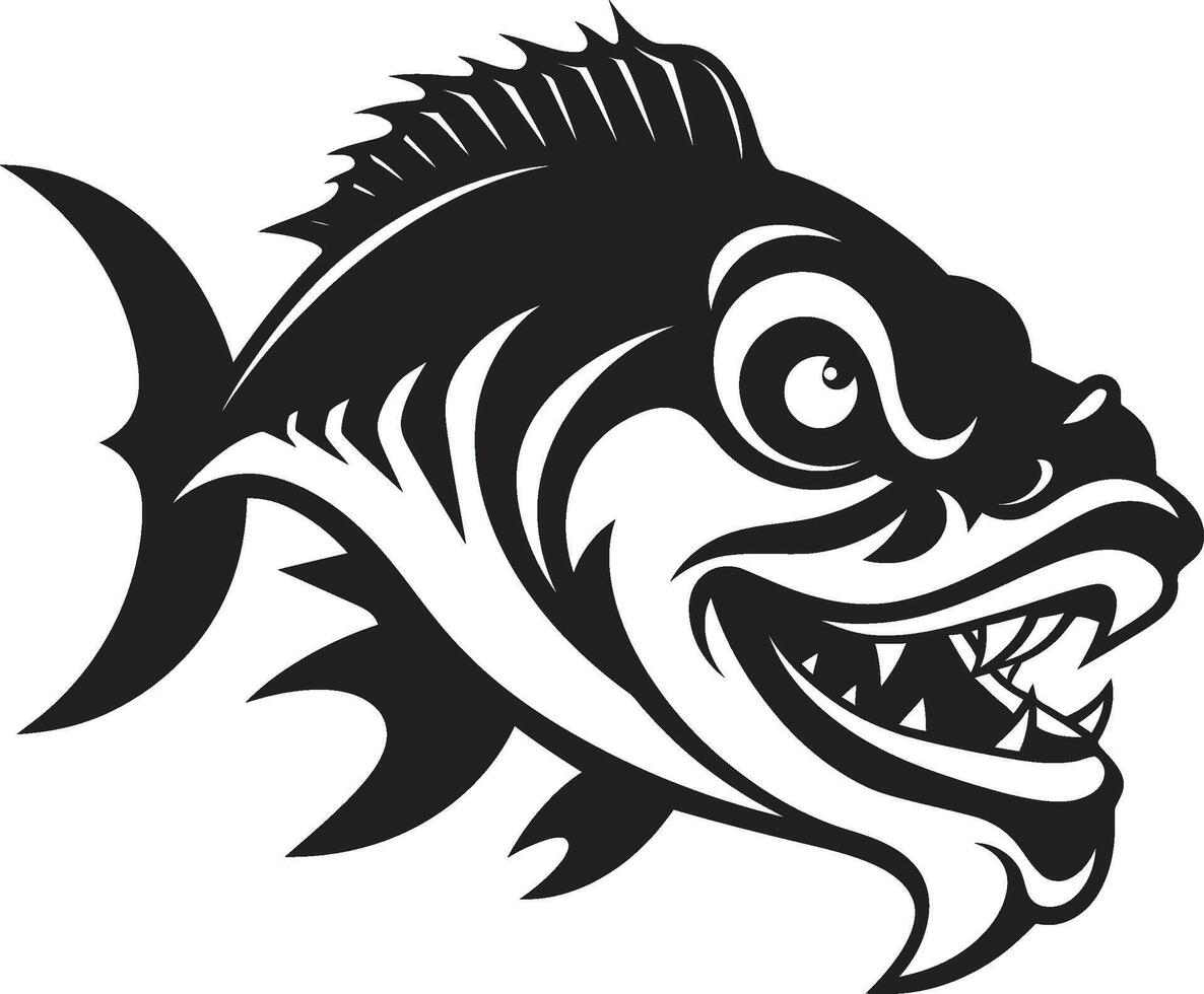 Predatory Force Chic Black Emblem with Sleek Piranha Design Ferocious Fins Minimalistic Logo for a Captivating Look vector