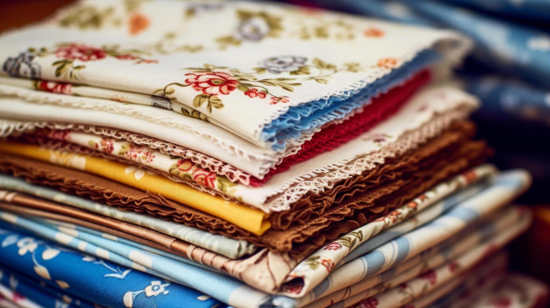 Collection of antique hankies in a pile photo