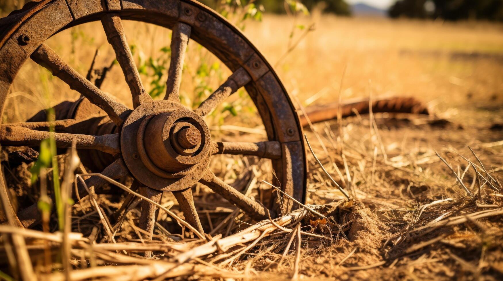 Detailed shot of antique plow wheel photo