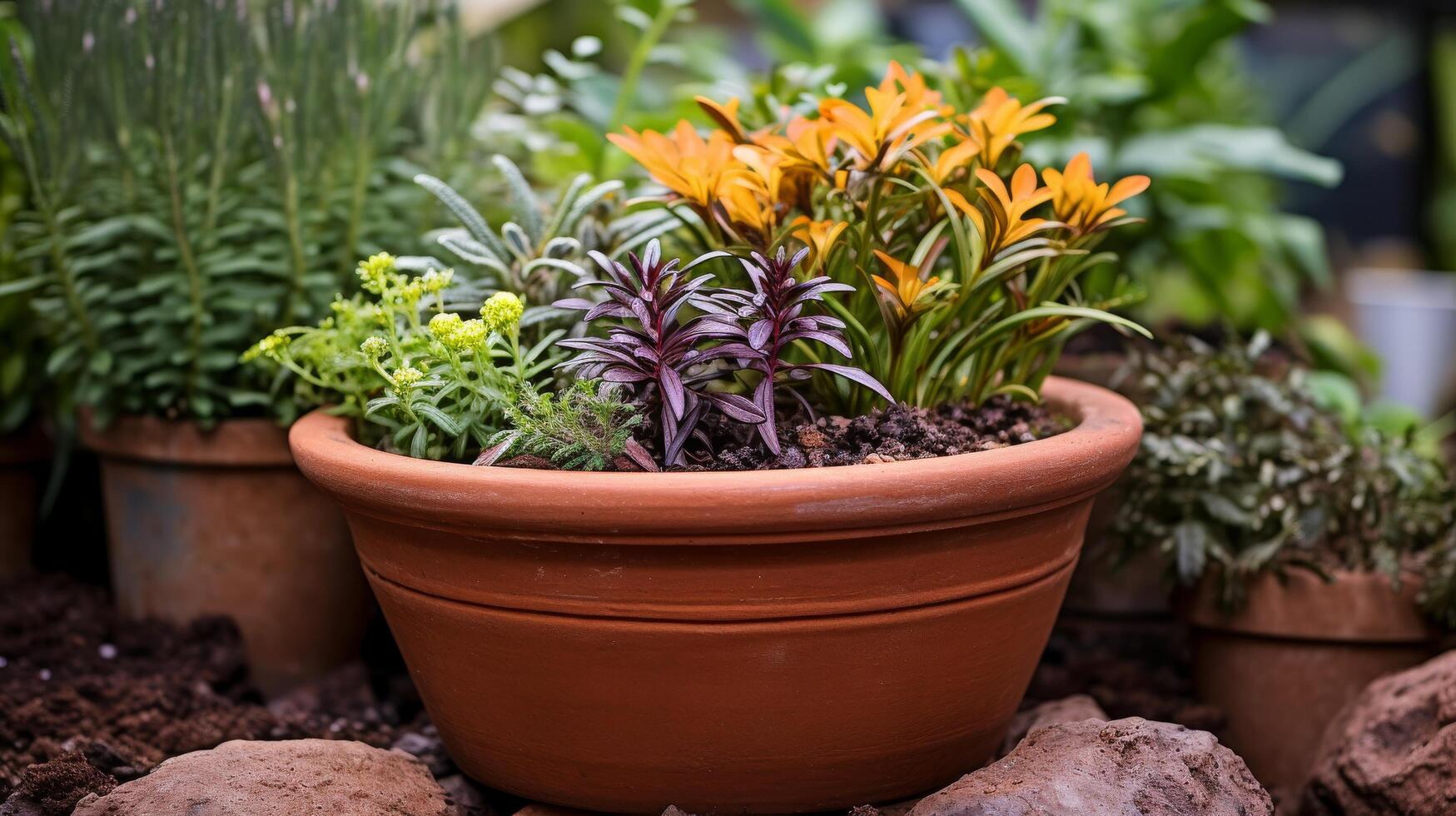 Assortment of gourds in terracotta photo