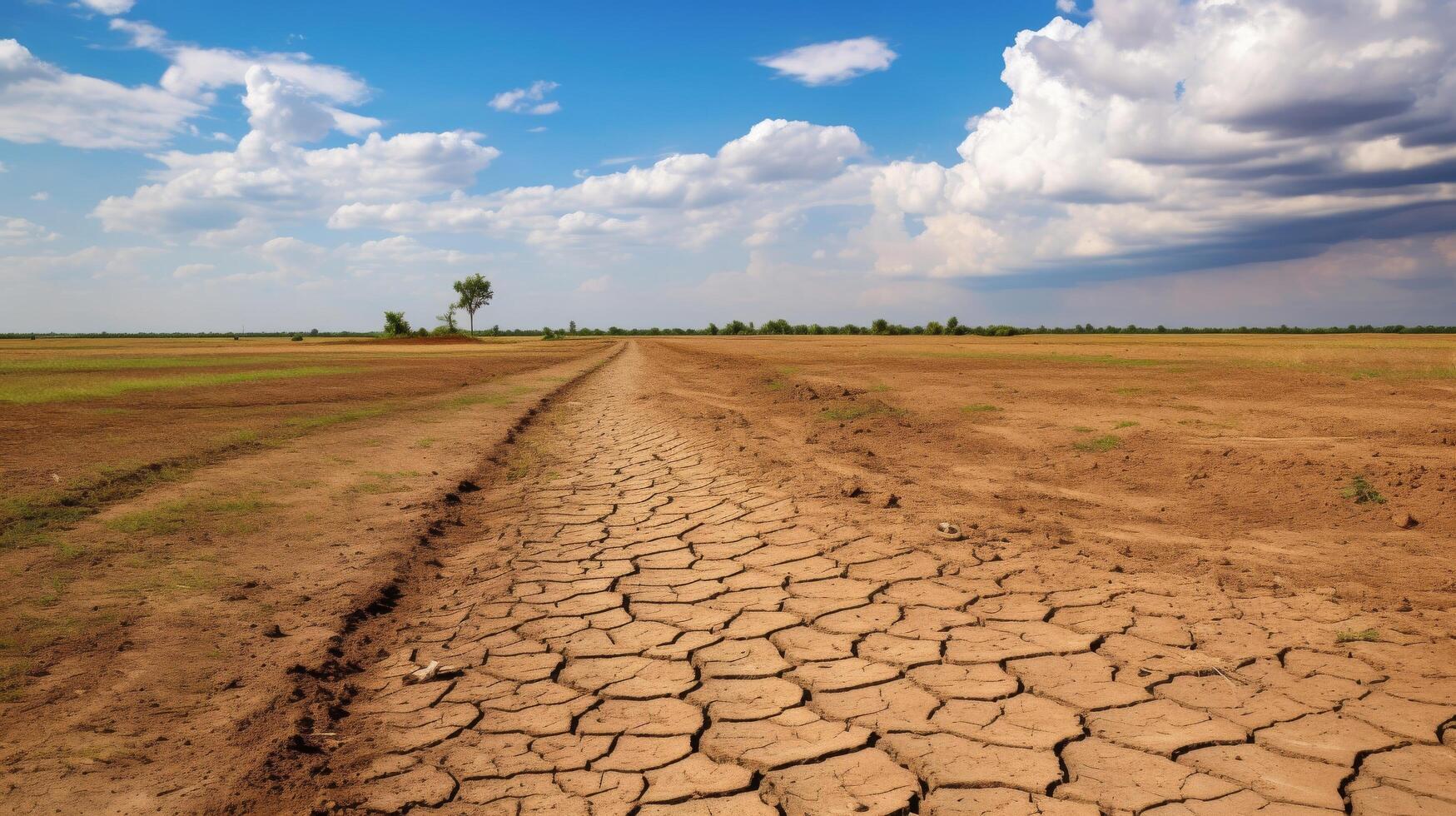 Barren field soil cracks drought impact photo