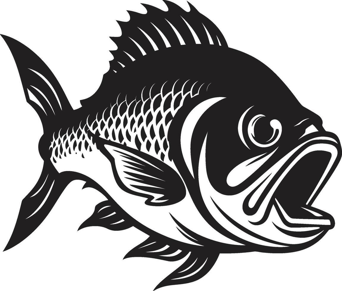 Ruthless Hunter Unleashed Intricate Black Icon with Modern Piranha Dark Water Fury Emblem Sleek Silhouette in Noir Black vector