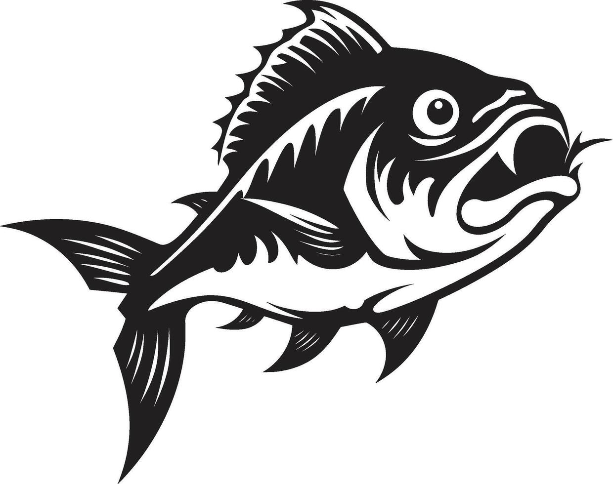 Ferocious Fins Unleashed Intricate Black Logo with Modern Piranha Noir Piranha Assault Sleek Silhouette for a Bold Branding vector