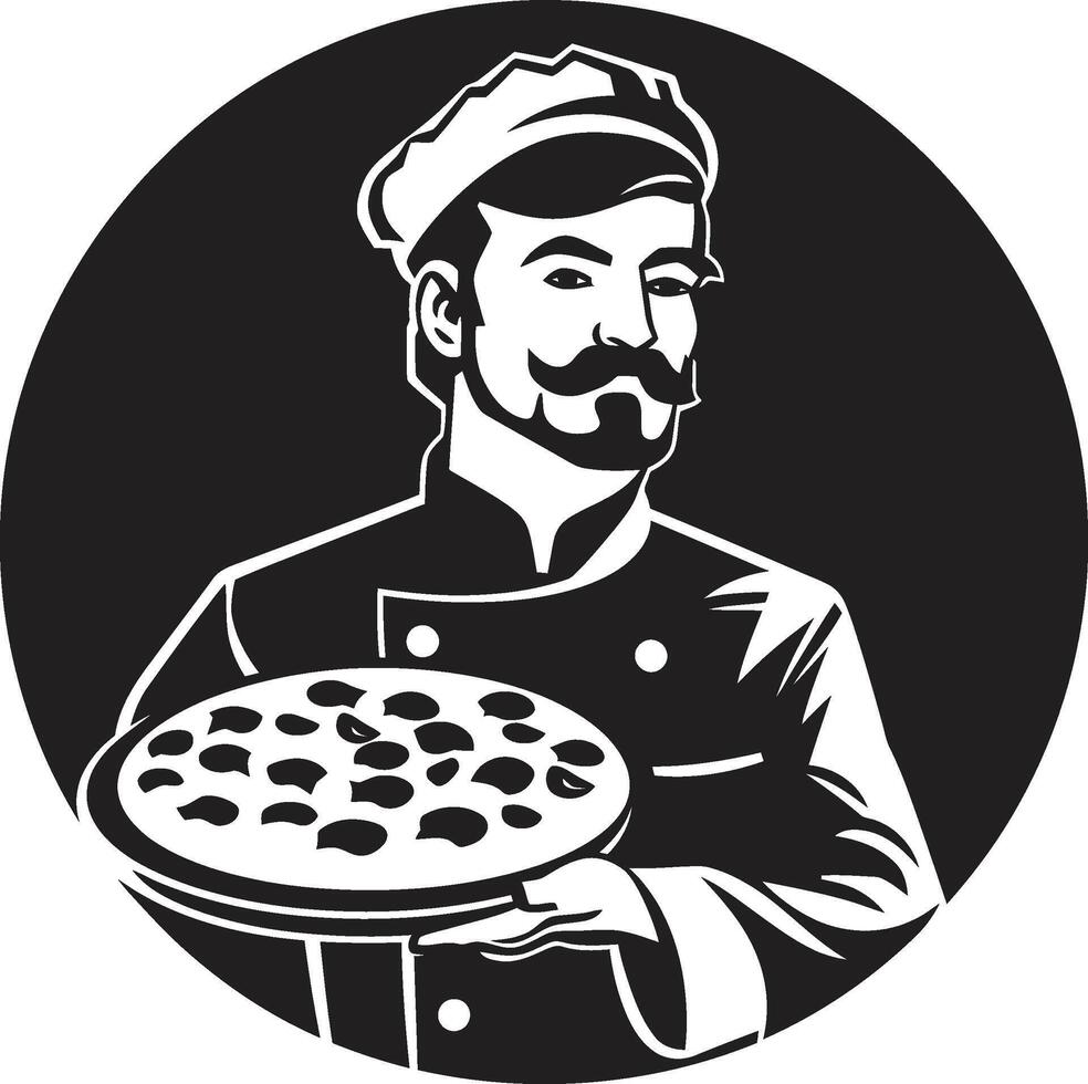 Pizzeria Craftsmanship Sleek Silhouette in Elegant Black Taste Sensation Elegant Black Logo Design with Stylish Pizza Chef Art vector