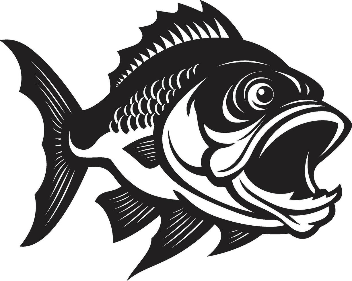 Jaws of Danger Intricate Black Icon with Noir Inspired Piranha Underwater Assault Sleek Silhouette in Bold Black vector