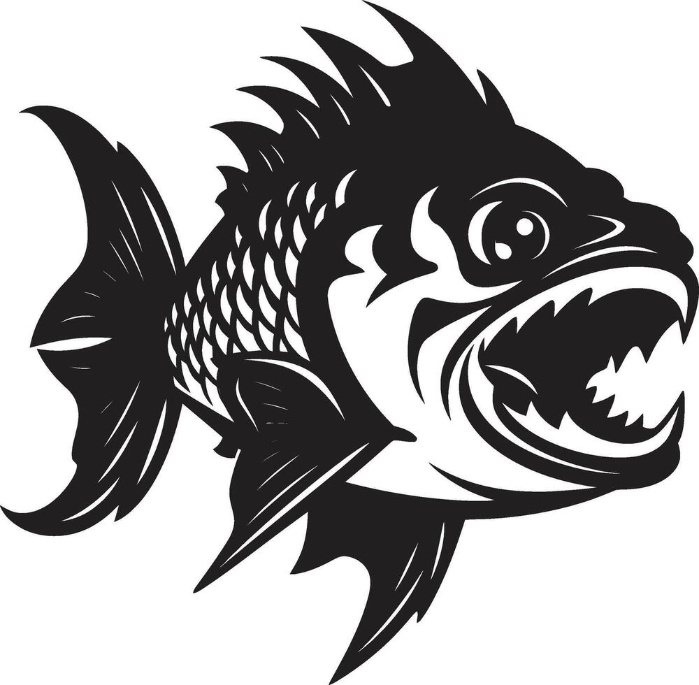 Menacing Predator Icon Chic Emblem for a Striking Image Ruthless Hunter Unleashed Intricate Black Icon with Modern Piranha vector