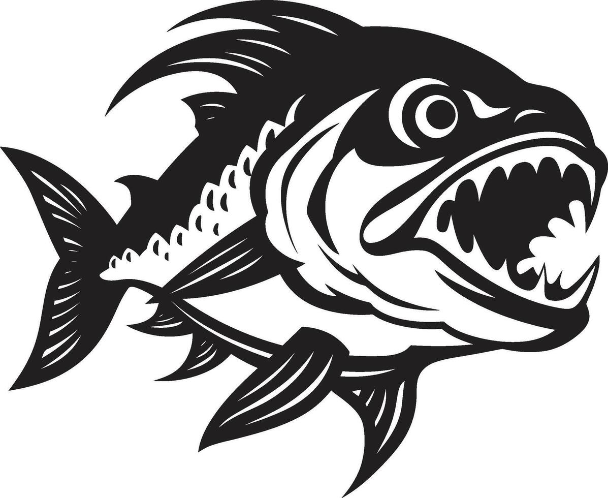 Menacing Predator Sleek Black Logo Design with Piranha Silhouette Fierce Water Beast Contemporary Emblem with a Modern Twist vector