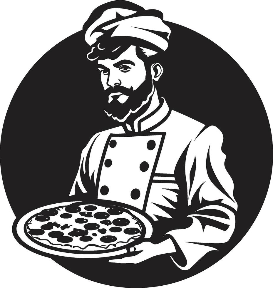 Pizza deleite maestro oscuro icono con intrincado cocineros diseño sabroso artesanía minimalista logo para moderno pizzería vector