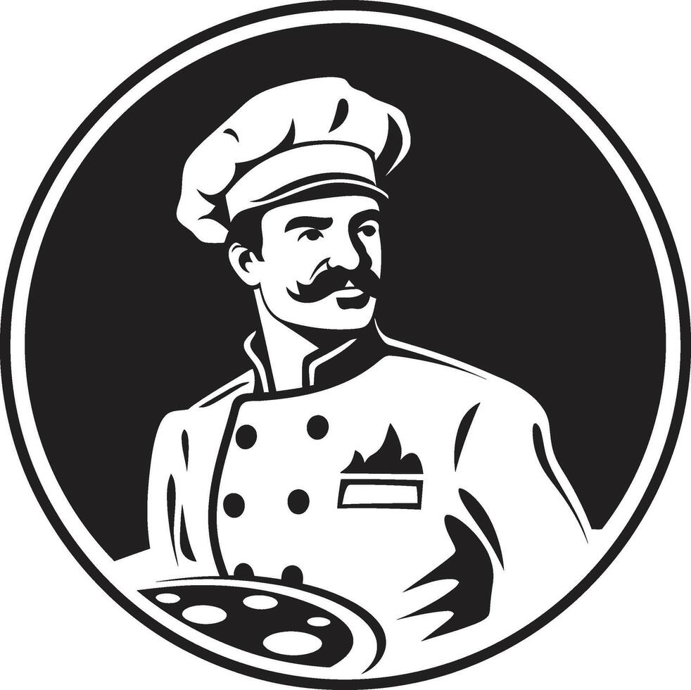 Noir Pizzaiolo Elegance Elegant Logo with Pizza Chef Hat Gourmet Pie Icon Sleek Black Emblem Illustration for a Tasty Image vector