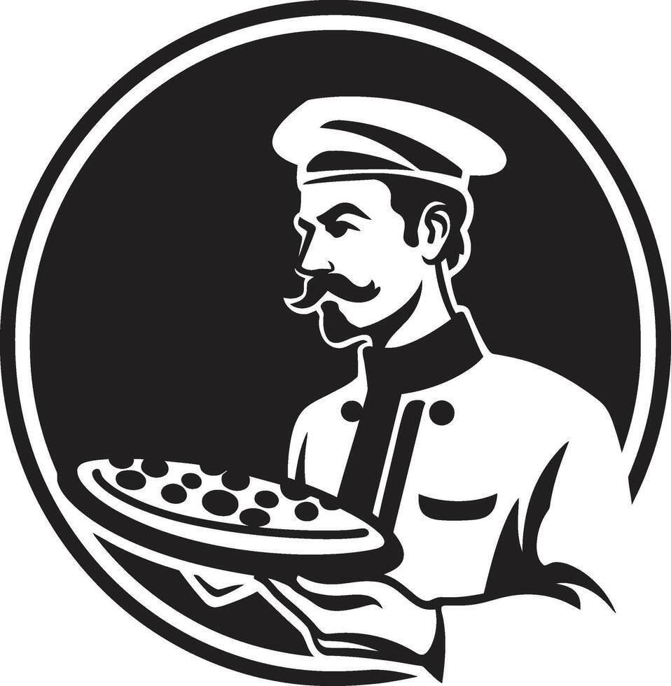 Artisanal Pizzaiolo Intricate Black Emblem with Sleek Pizza Silhouette Pepperoni Passion Elegant Illustration for Striking Branding vector