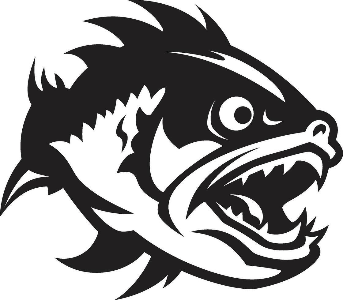 Jaws of Chaos Sleek Black Icon Illustration for a Striking Image Noir Piranha Attack Intricate Emblem with Modern Touch vector