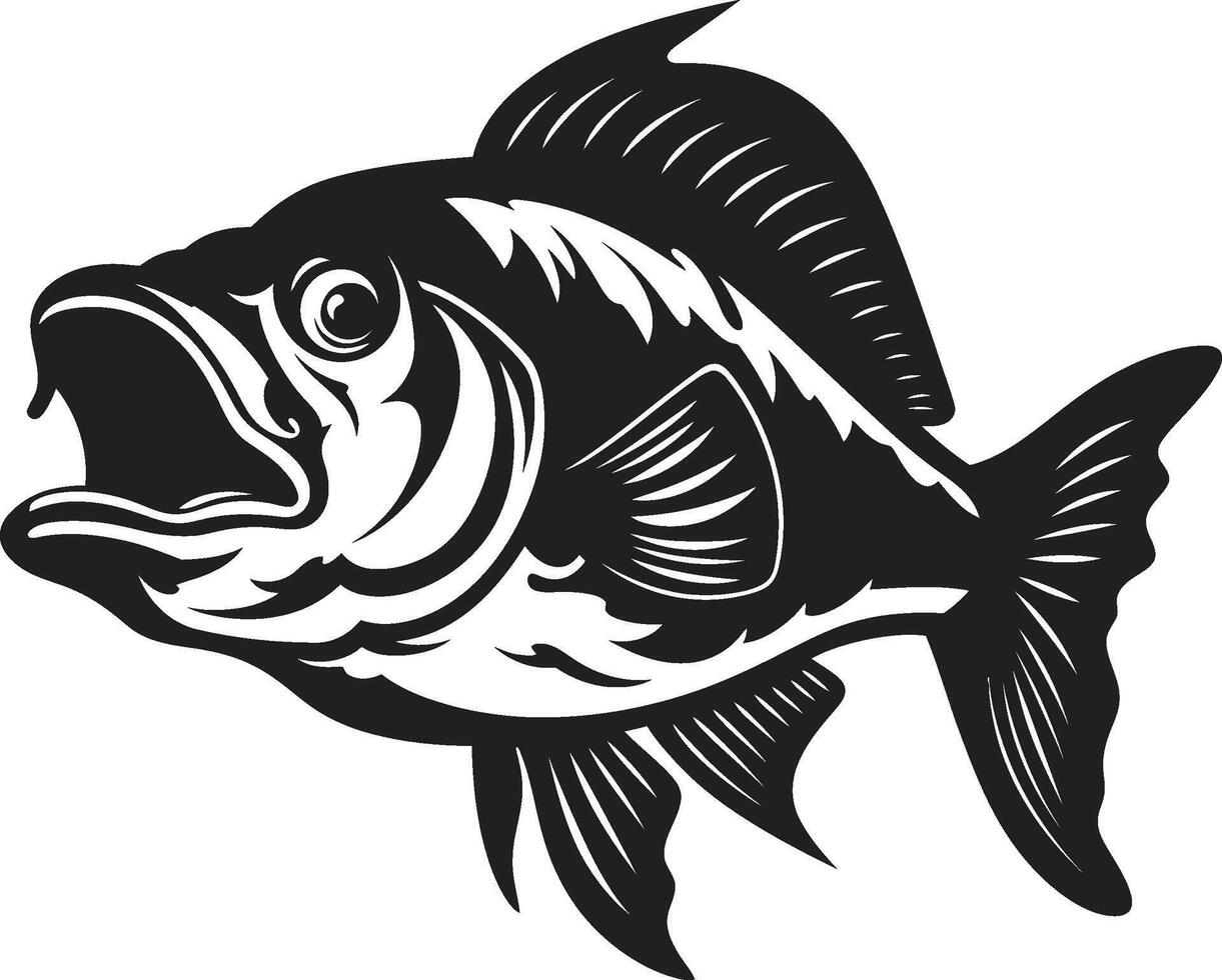 Predatory Bite Stylish Icon Illustration with Sleek Piranha Silhouette Underwater Menace Chic Black Emblem with Modern Touch vector