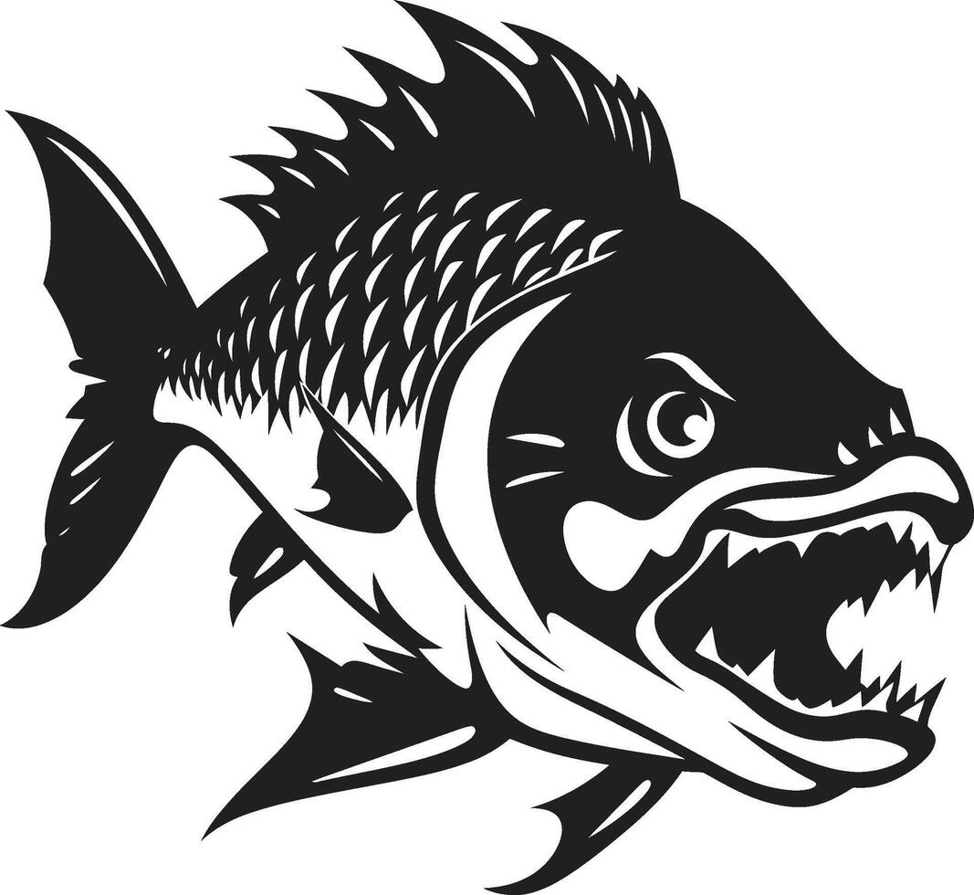 Aquatic Assault Unleashed Stylish Black Emblem with Piranha Silhouette Ferocious Fins Icon Elegant Illustration for a Modern Look vector