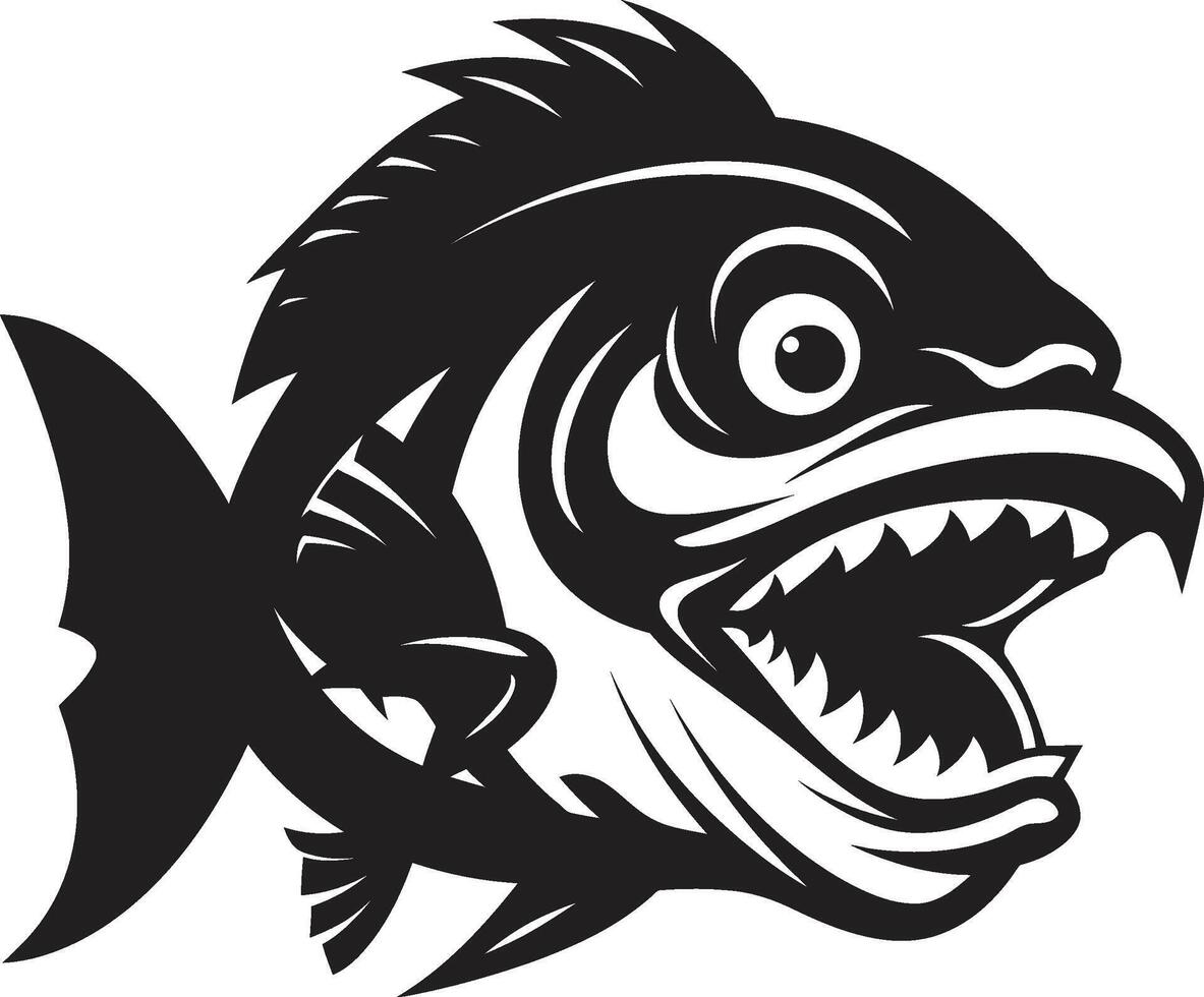 Ferocious Fins Icon Elegant Illustration for a Modern Look Noir Piranha Attack Dark Icon with Intricate Piranha Design vector