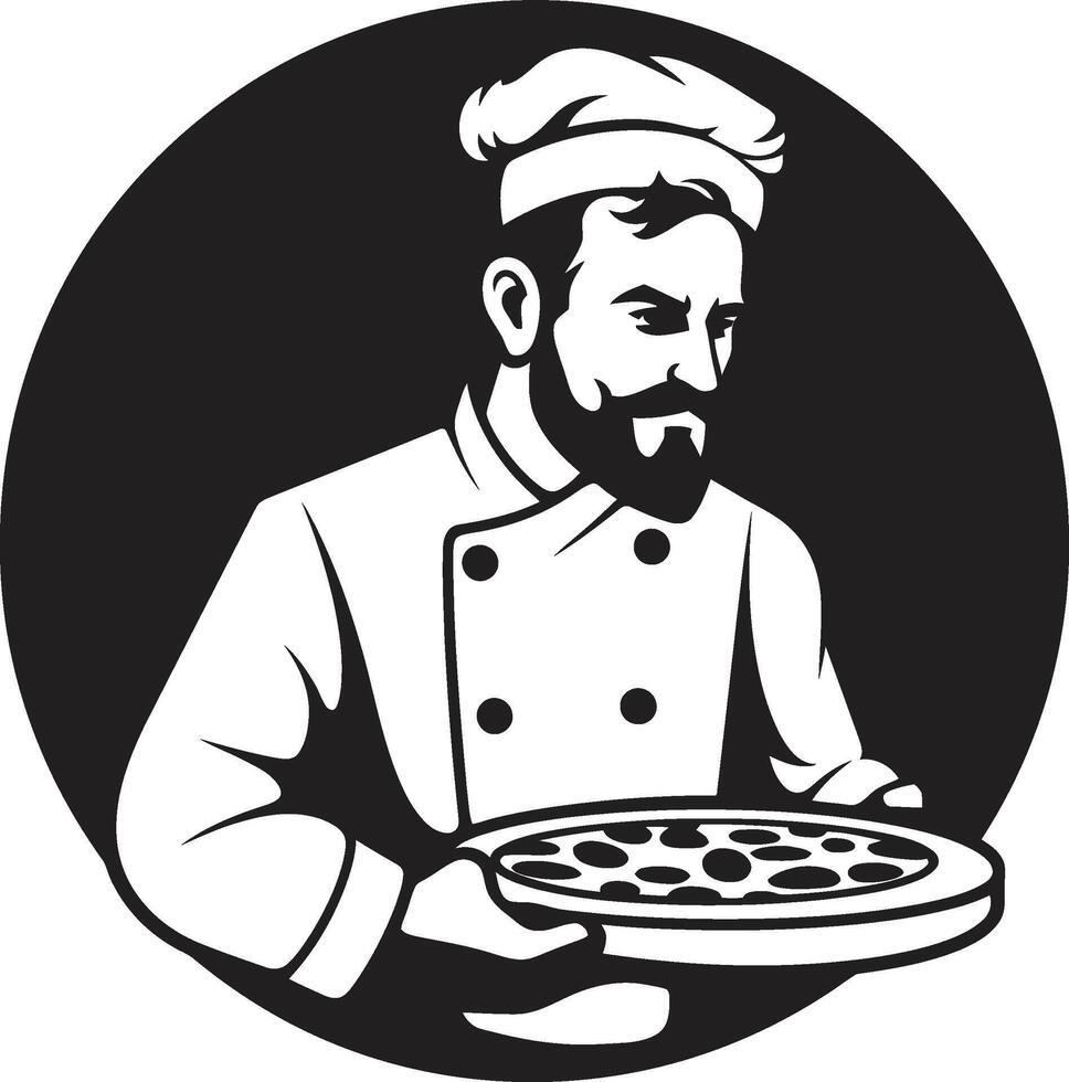 Savory Slice Unleashed Contemporary Black Icon for Delectable Branding Noir Pizzaiolo Elegance Elegant Logo with Pizza Chef Hat vector