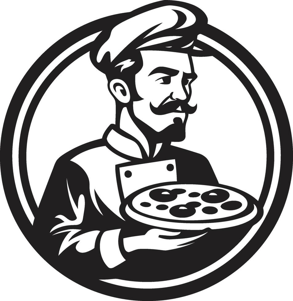 Pizzeria Craftsmanship Sleek Silhouette in Elegant Black Taste Sensation Elegant Black Logo Design with Stylish Pizza Chef Art vector