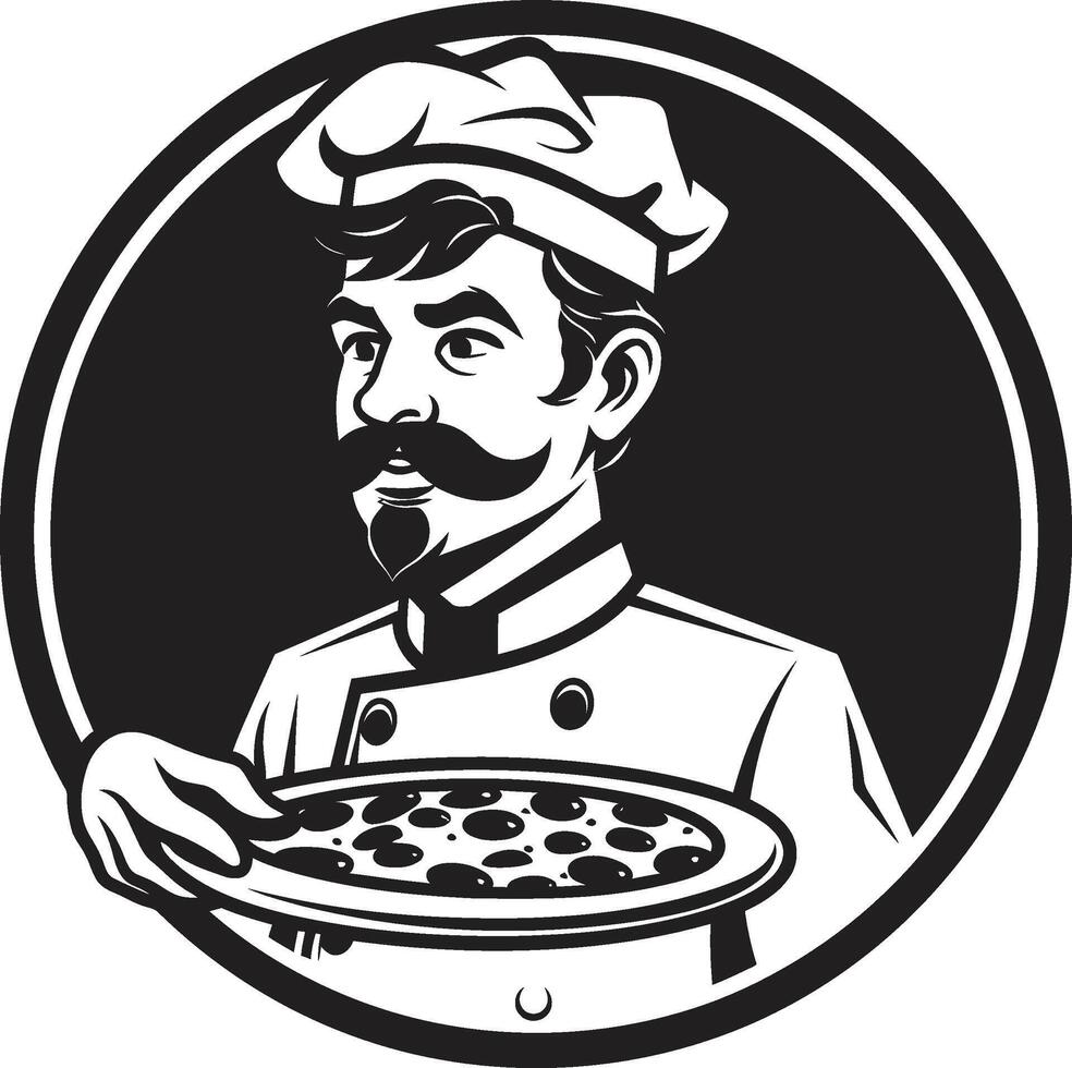 Flavor Maestro Noir Inspired Pizza Chef Logo for a Delectable Image Italian Culinary Icon Sleek Black Illustration for Striking Branding vector