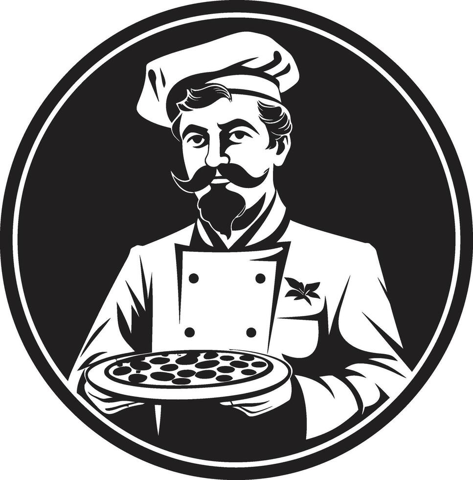 Culinary Craftsmanship Chic Black Emblem Flavorful Maestro Noir Inspired Pizza Chef Logo vector