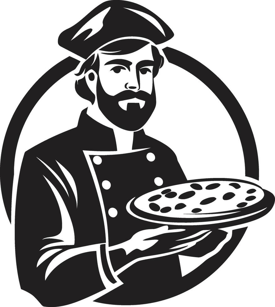 Pizza deleite maestro pulcro negro logo para un cautivador pizzería pepperoni pasión intrincado emblema con noir pizzaiolo toque vector