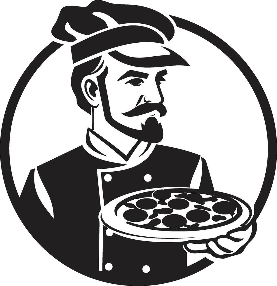 artesanal pizzaiolo intrincado negro emblema con pulcro Pizza silueta pepperoni pasión elegante ilustración para sorprendentes marca vector