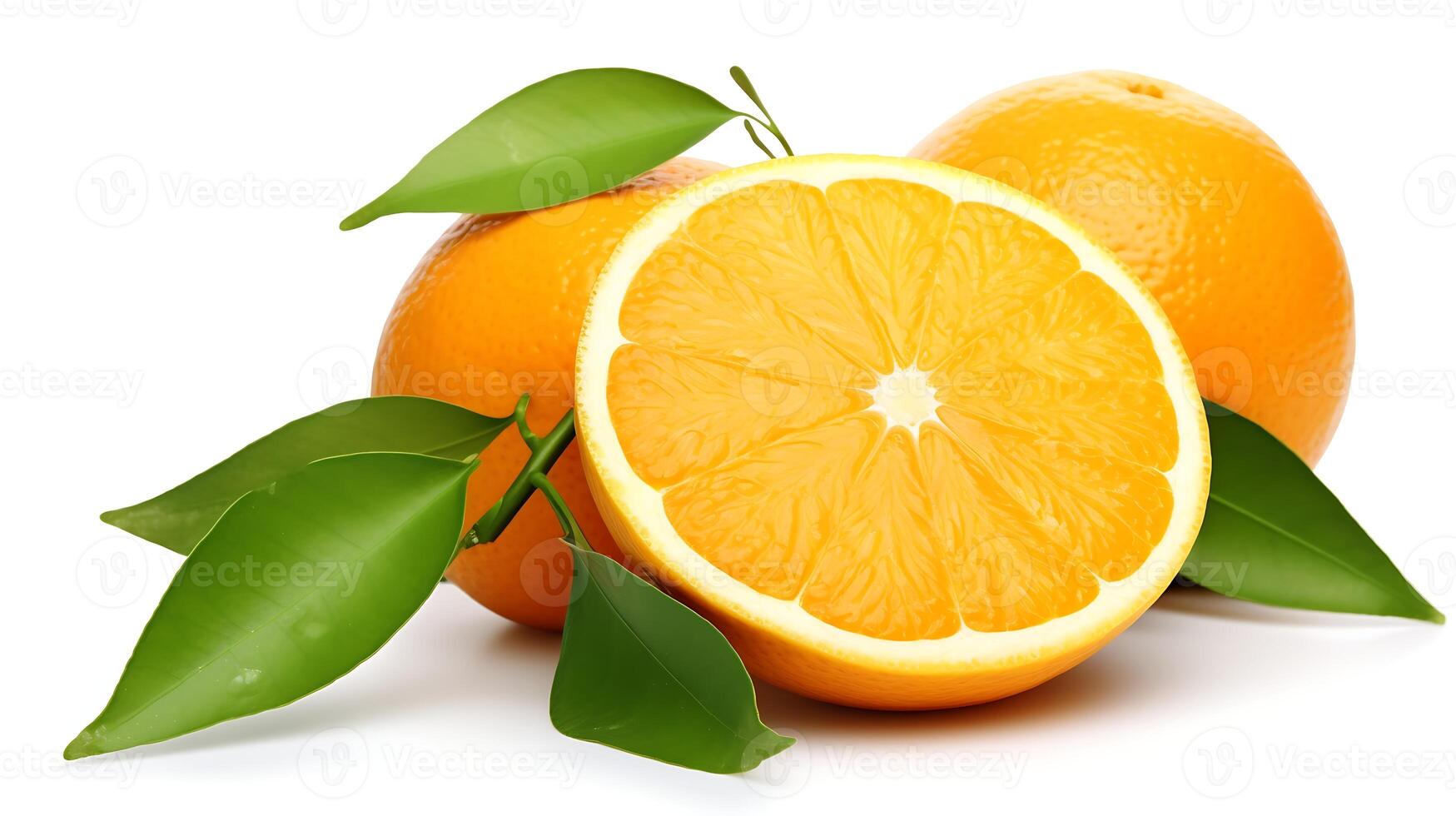 Orange fruit with leaves isolated on a white background. Clipping path photo