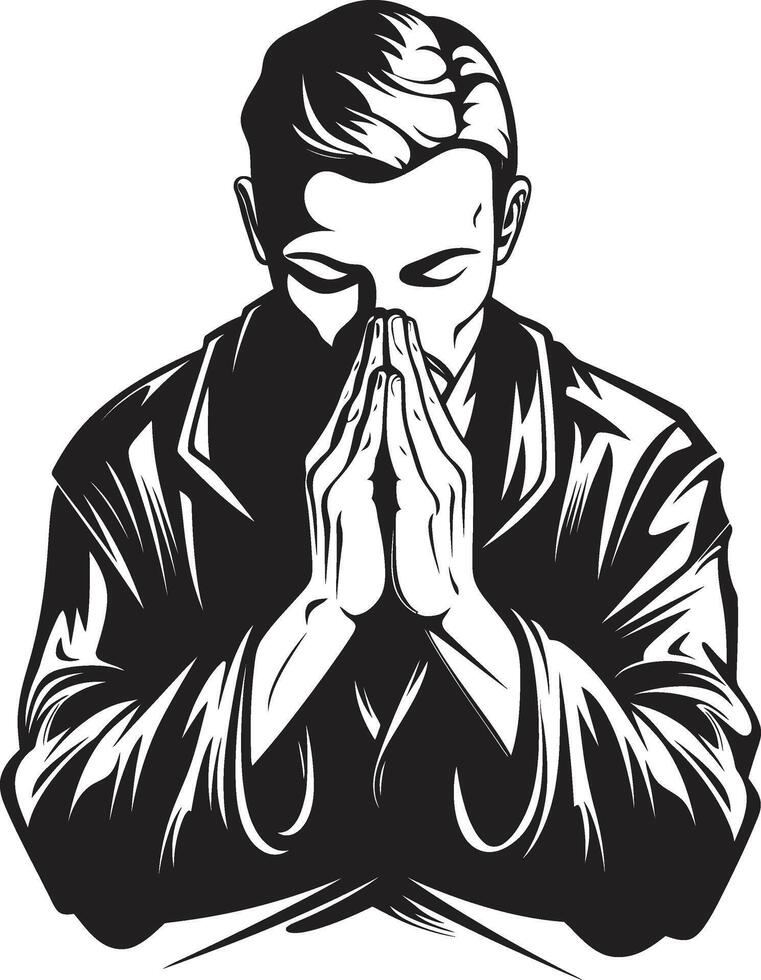 Divine Harmony Praying Hands Logo in Black Sanctified Symbols Design of Praying Man Hands vector