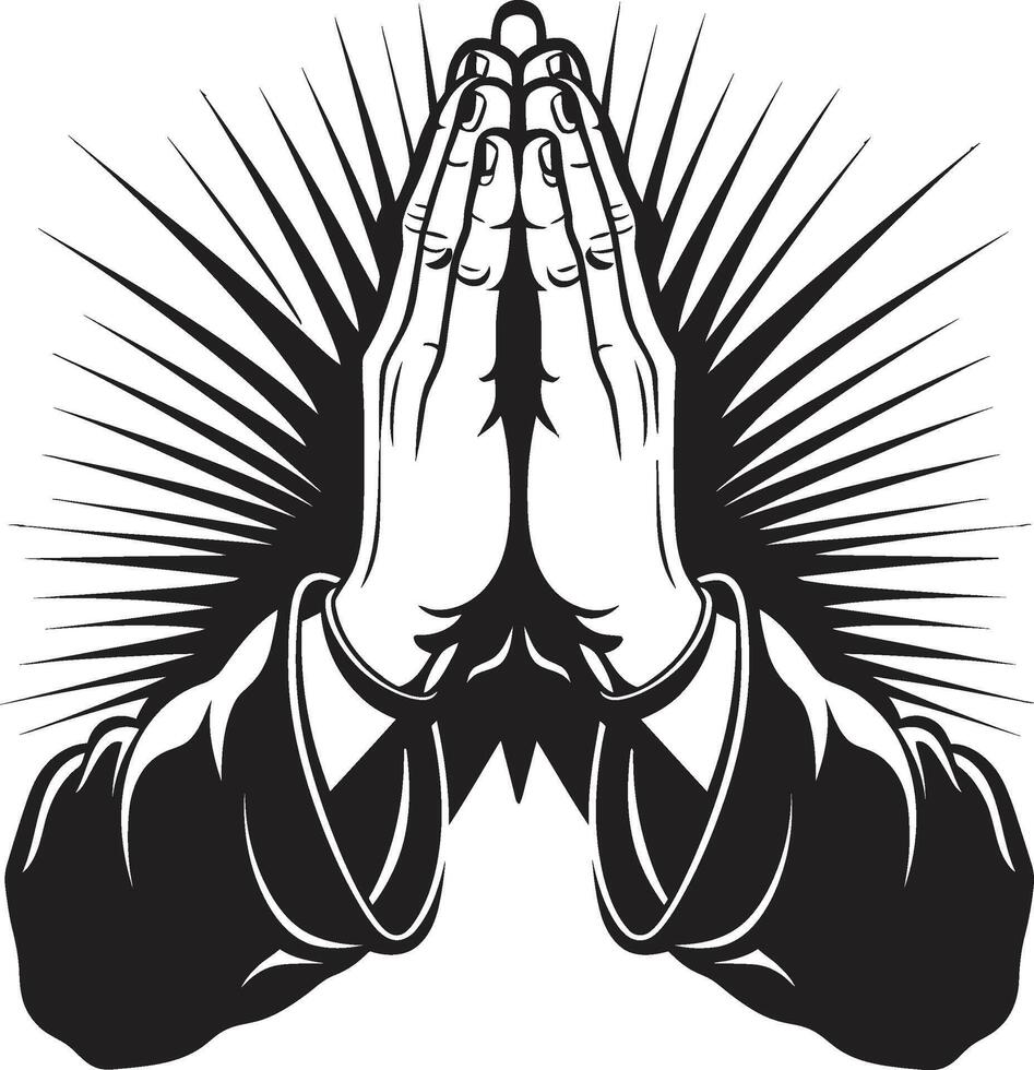 Prayerful Positivity Praying Hands Black Icon Design Shines Heavenly Hands Black Icon Design of Praying Hands in vector