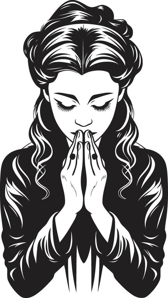 Tranquil Touch Black Icon Design of Praying Womans Hands Celestial Contours Iconic Praying Woman Hands in Black vector