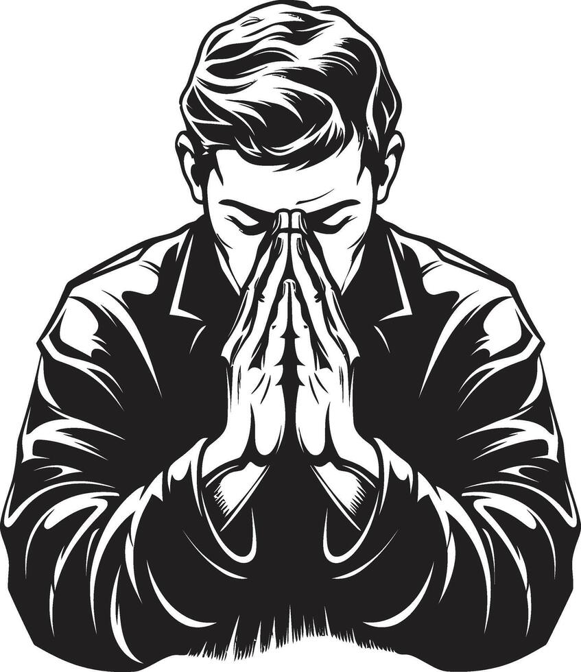 Sacred Strokes Elegant Design of Praying Hands Tranquil Tokens Praying Hands Logo in Black Icon vector