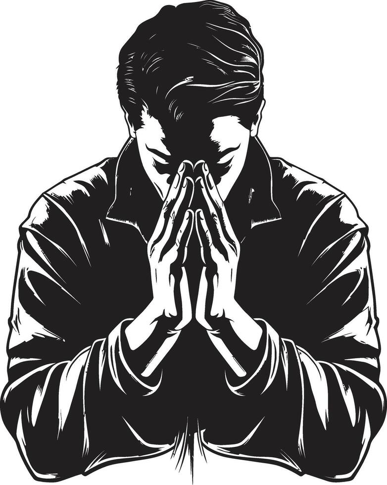 Ethereal Elegance Praying Man Hands in Black Celestial Connections Logo of Praying Hands vector