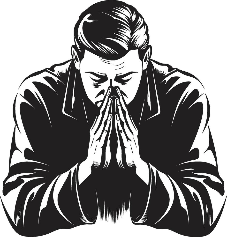 Tranquil Touch Black Icon Design of Praying Hands Celestial Contours Iconic Praying Man Hands in Black vector