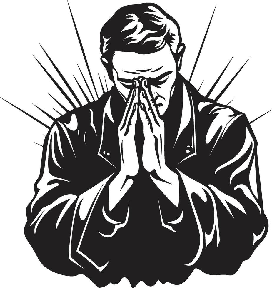 Pious Portraits Elegant Praying Man Hands in Iconic Imagery Praying Hands Icon in Black vector