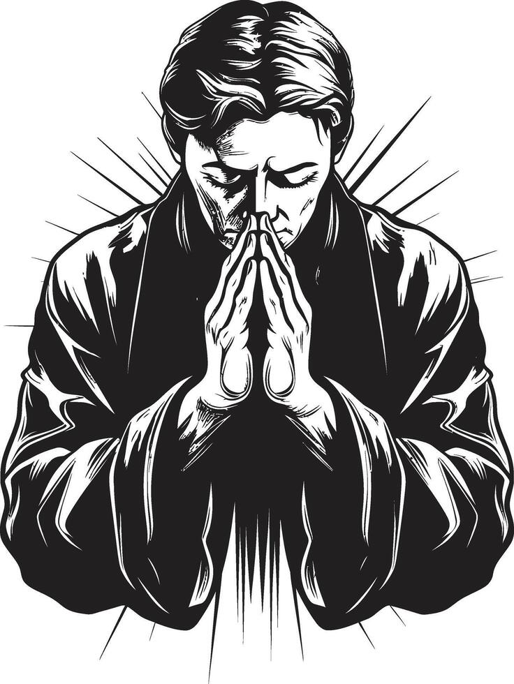 Sacred Shadows Black Icon Design of Praying Man Hands Graceful Grasp Logo of Praying Hands in Black vector