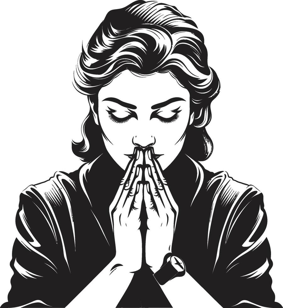 Sacred Strokes Elegant Design of Praying Womans Hands Tranquil Tokens Praying Womans Hands Logo in Black Icon vector