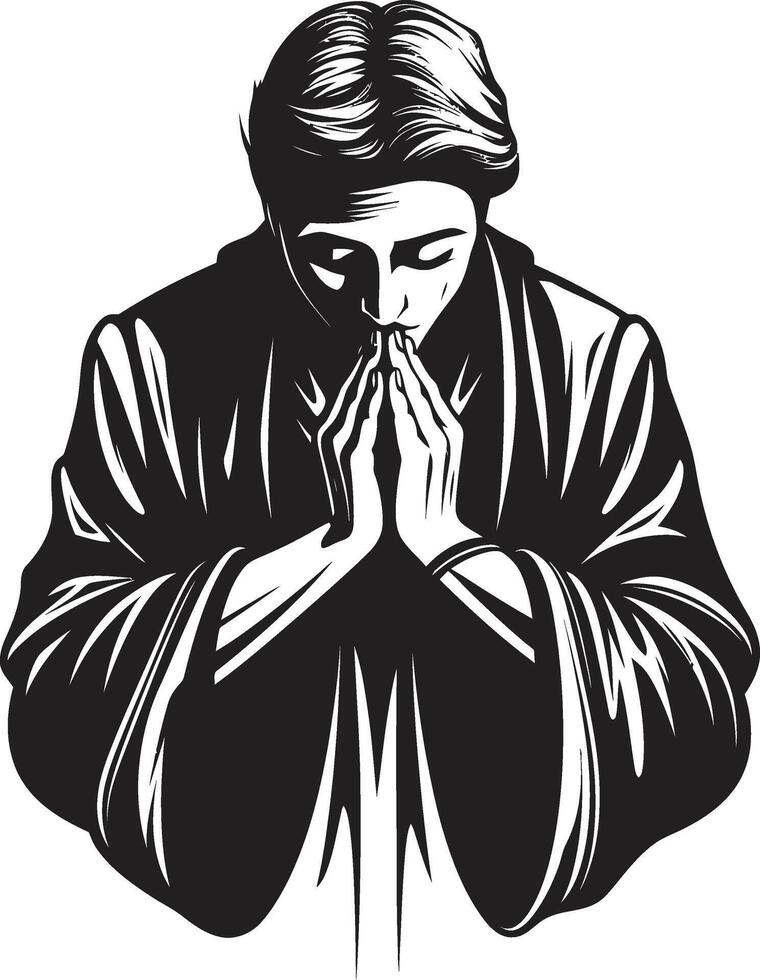 Tranquil Tributes Elegant Logo of Praying Hands Sacred Shadows Praying Hands Icon in Black vector