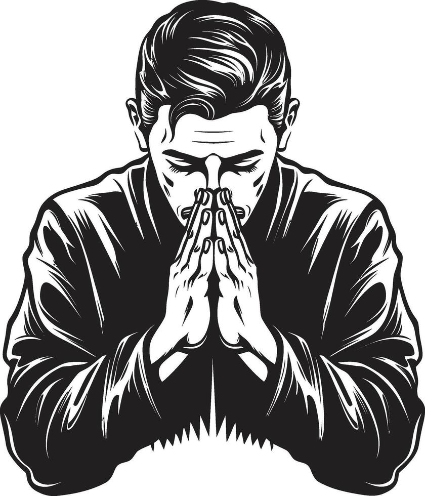 Ethereal Ephemera Praying Man Hands Black Tranquil Tributes Elegant Logo of Praying Hands vector