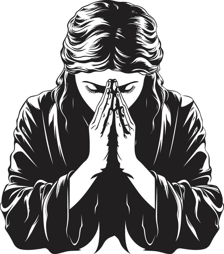 Holistic Harmony Praying Womans Hands Icon Design in Elegant Black Tranquil Tokens Logo of Praying Womans Hands in Black Icon vector